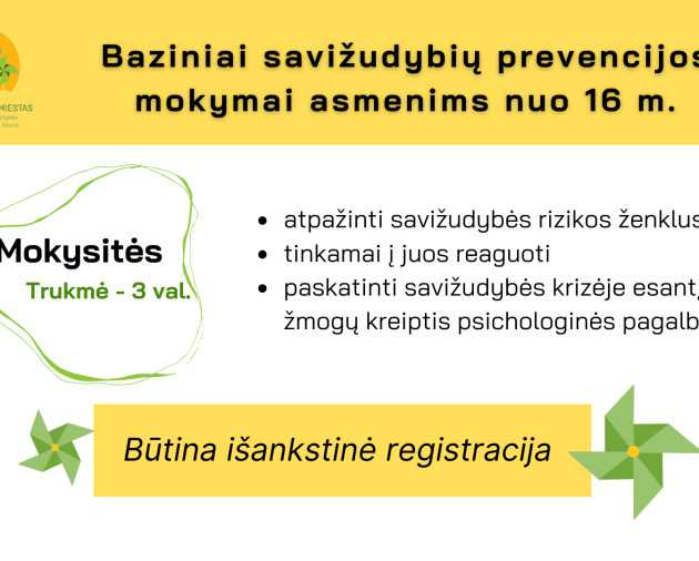 Kviečiame į Bazinius savižudybių prevencijos mokymus  