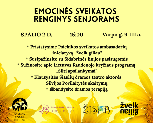 Emocinės sveikatos renginys senjorams "Žvelk giliau" (skirtas Pagyvenusių žmonių dienai paminėti)