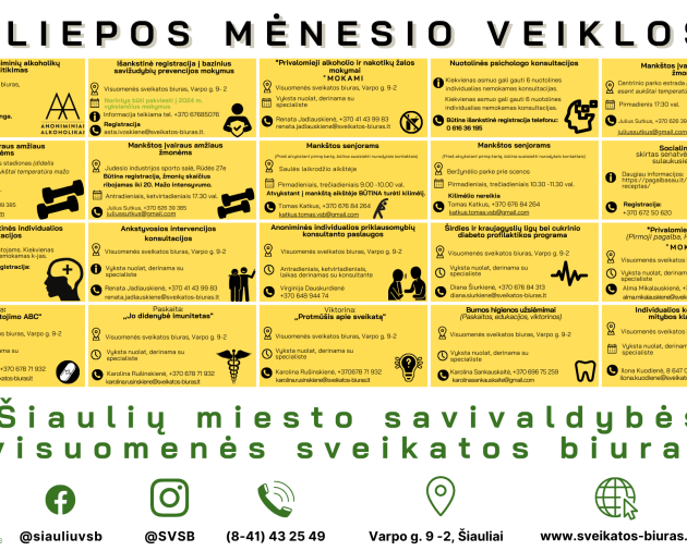 Liepos mėnesio veiklų kalendorius