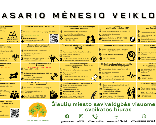 Vasario mėnesio veiklų kalendorius