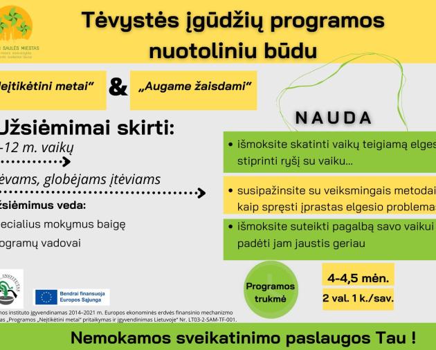 Renkamos grupės į pozityvios tėvystės įgūdžių programas "Neįtikėtini metai" ir "Augame žaisdami"